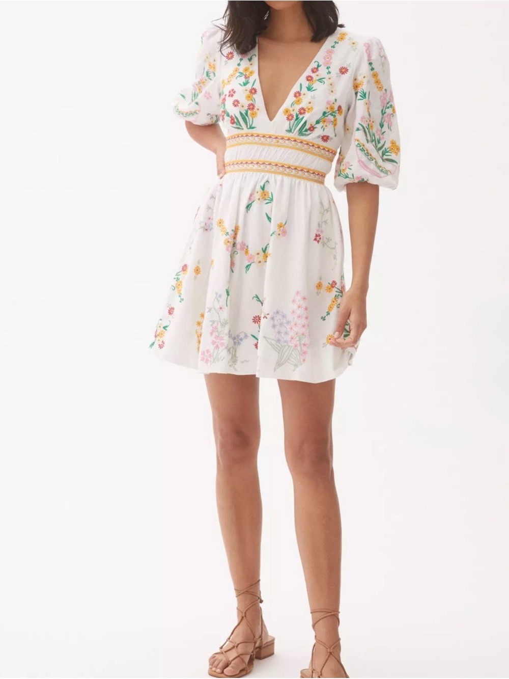 Anthropologie Deep-V Floral Embroidered Mini Dress - Size M